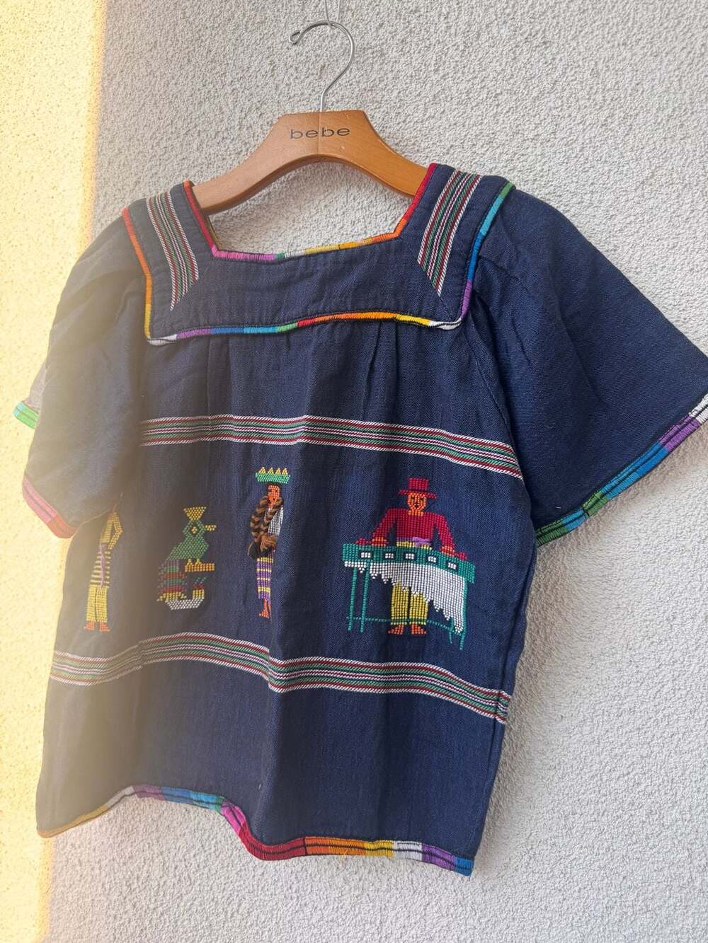 Sonya's Vintage Guatemalan Hand Embroidered Huipil Top Blue Size S - Picture 7 of 8